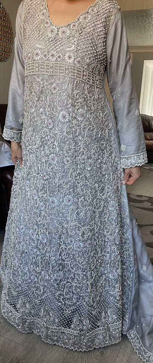 Silver pakistani cheap wedding dress