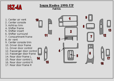 1998-2002 Isuzu Rodeo ABS Burl Wood Dash Trim Kit | Front | Self