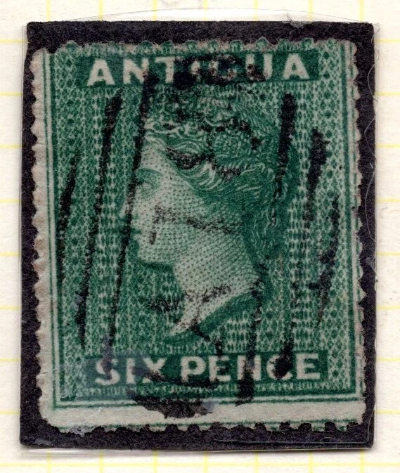 ANTIGUA 1862 SIX PENCE BLUE GREEN PERF 14X16 S.G. # 4 SCOTT # 1 UNWATERMARKED - Image 2 of 3