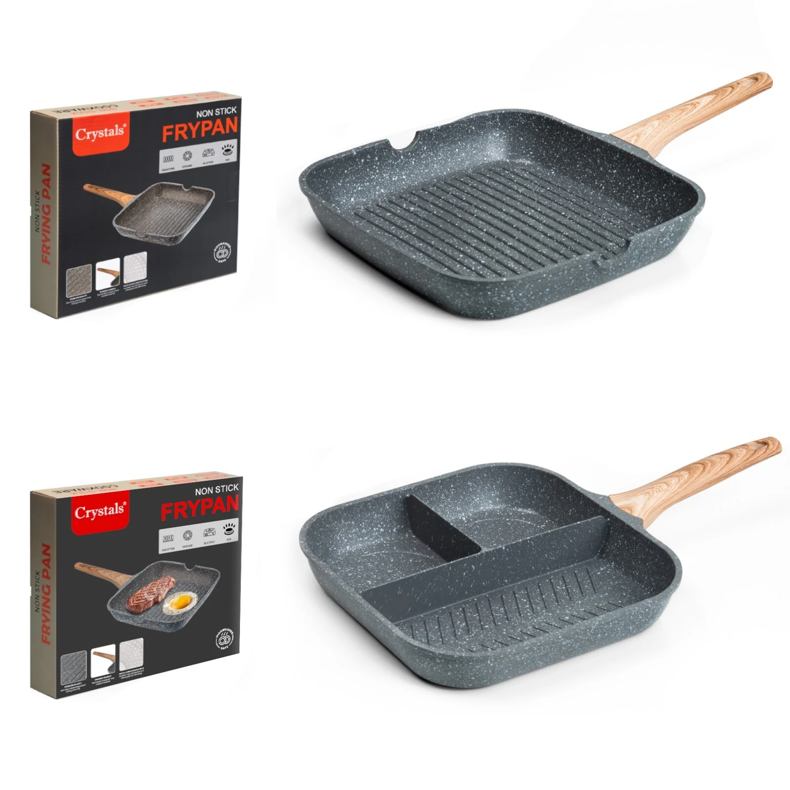 Griddle Grill Pan Non-Stick Marblestone Forged Aluminium Induction Safe