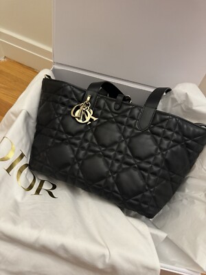 Christian Dior Black Macrocannage Calfskin Medium Dior