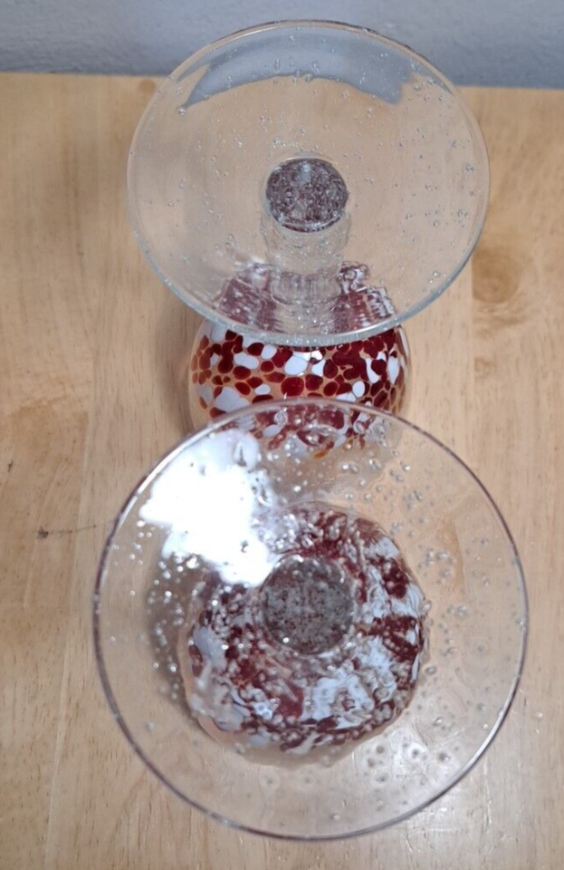 2 Red and White Confetti Hand Blown Drinking Glasses Bubble Goblets eBay