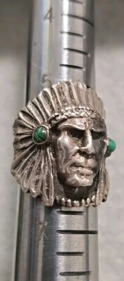 Indian Head Chief Turquoise Sterling 925 Ring Sz 6 Native American Sandcast 