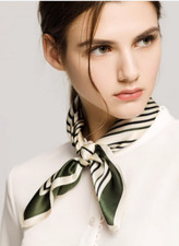 100 Silk 20" small square Scarf Women neckerchief Wrap striped green 5