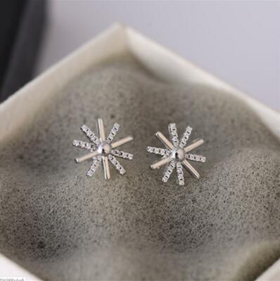 Tiny Sunshine Star Silver SP Pave Cubic Zirconia Stud Earring