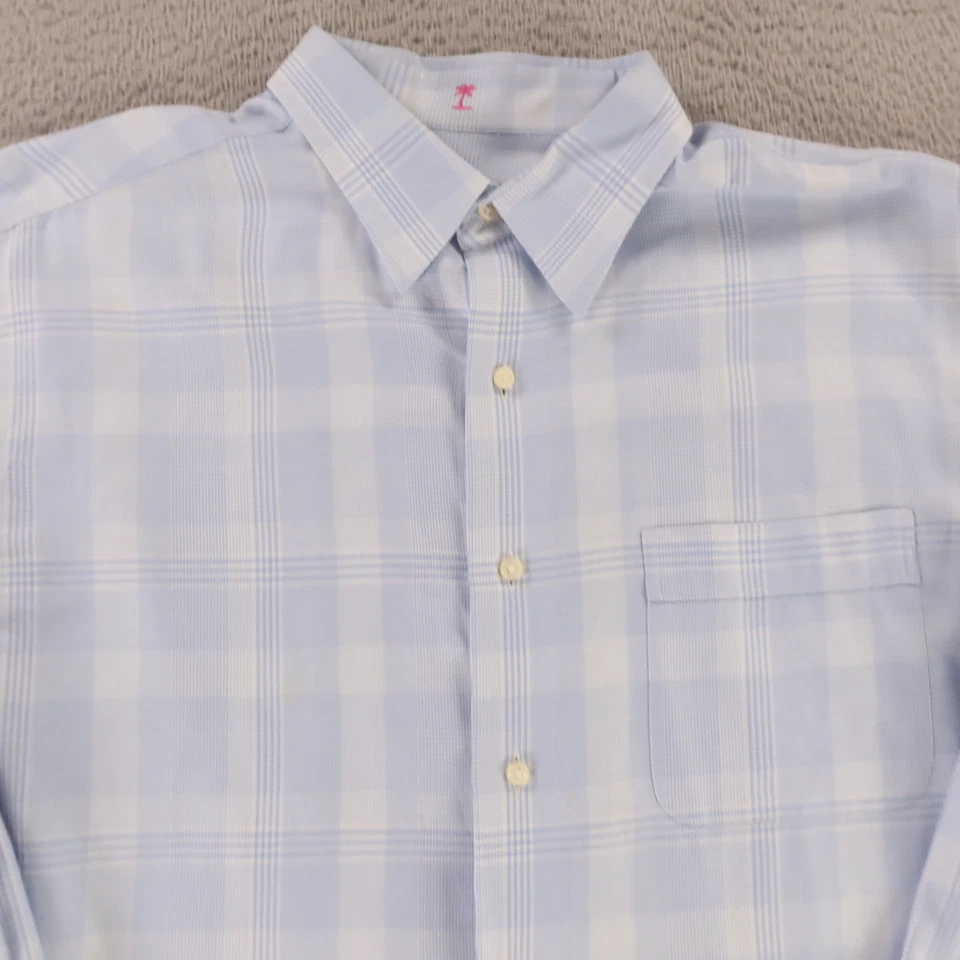 Camisa Tommy Bahama Para Hombre L 16.5 Azul Príncipe de Gales Cuadros Glen 100% Algodón Foto 3 de 4