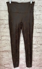 SPANX Womens Faux Leather Snakeskin Leggings Vegan Brown Black Size Large