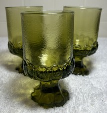 Vintage Tiffin Franciscan Madeira Coteon Green Uranium Glass Goblets set of 3