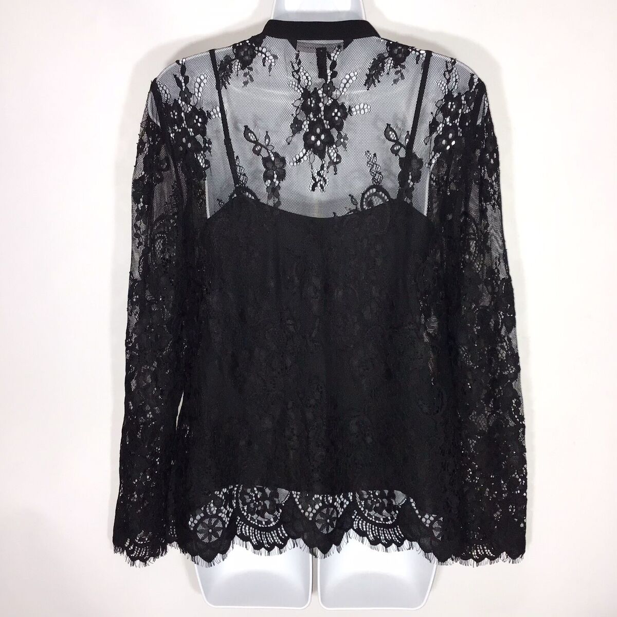 White House Black Market Womens 2 pc Lace Pleated Half Button & Cami Top  Size 2