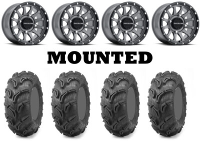 Kit 4 Maxxis Zilla Tires 28x9-14/28x11-14 on Raceline Trophy Gray Wheels 550