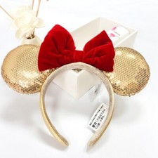 Gold Red Bow Minnie Mouse Sequins Headband Disney Parks Christmas Gift Ears