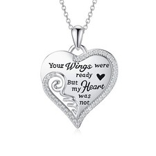Angel Wings Memorial Necklace - 925 Sterling Silver Heart Pendant with Angel ...