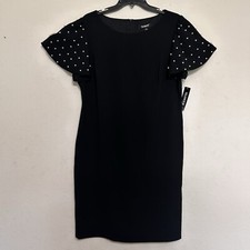 Glamour Dress Women’s Size 16 Black Lined~Pearl Embellished Sleeves NWT Boho