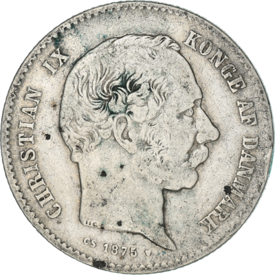 Denmark 1 Krone Coin | Christian IX | Porpoise | KM797 | 1875