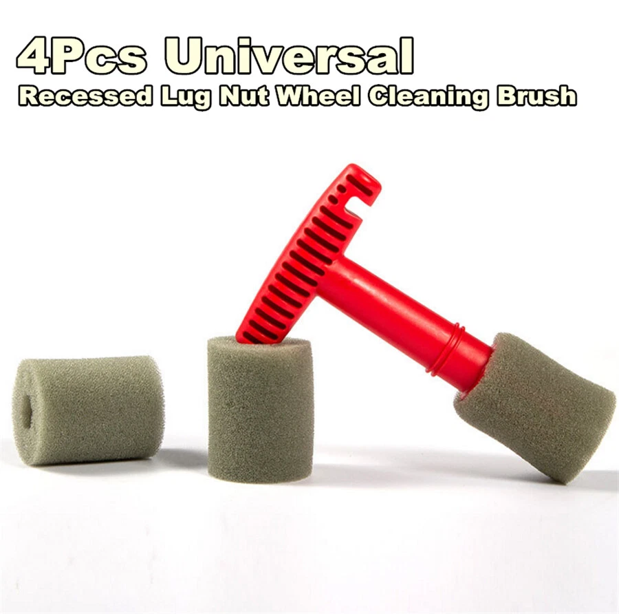 Cepillo de limpieza de rueda de tuerca empotrada 4 piezas con mango esponjas extraíbles Foto 2 de 4