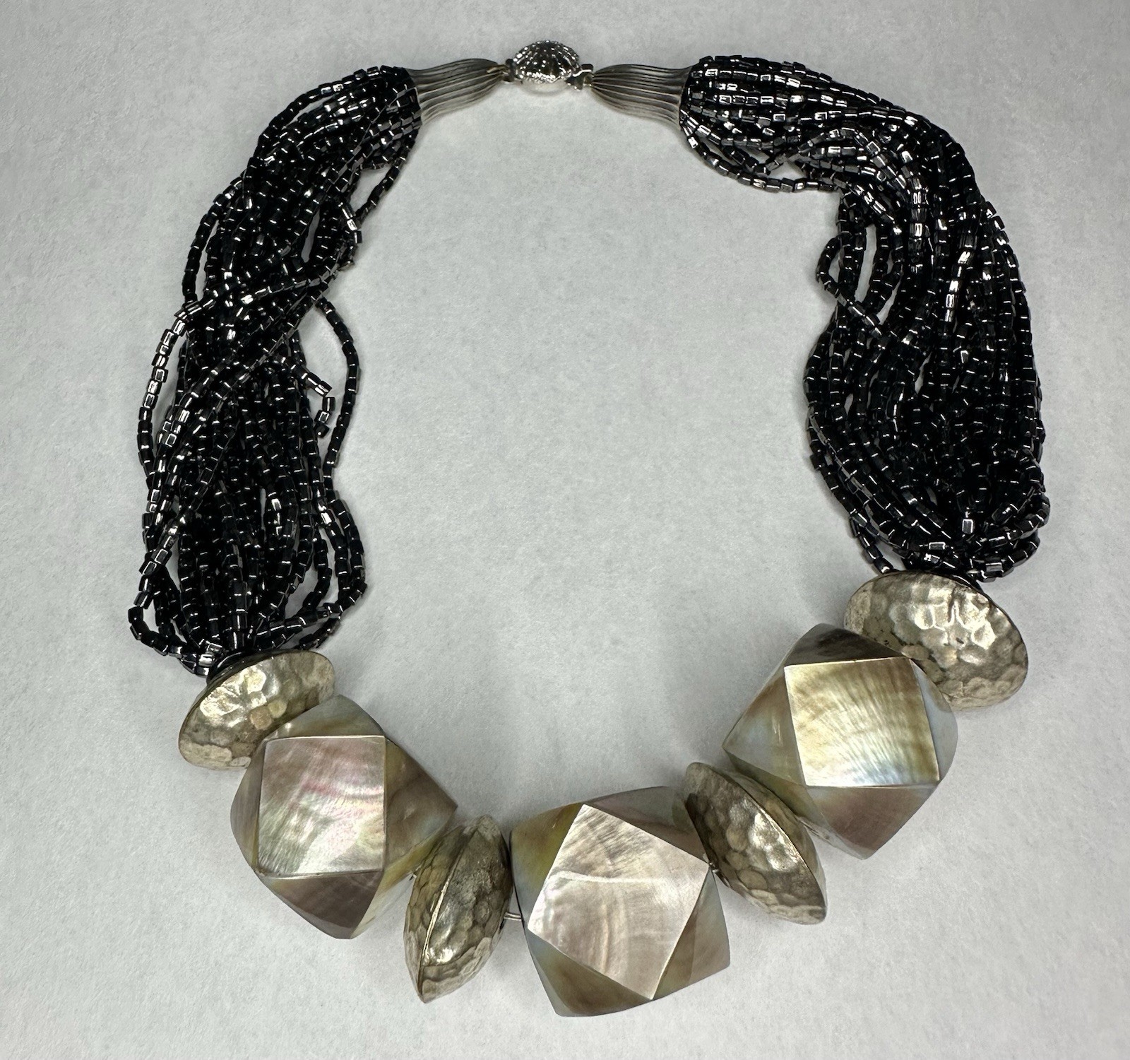 ARTISAN Statement Necklace Geometric MOP Black Mu… - image 9