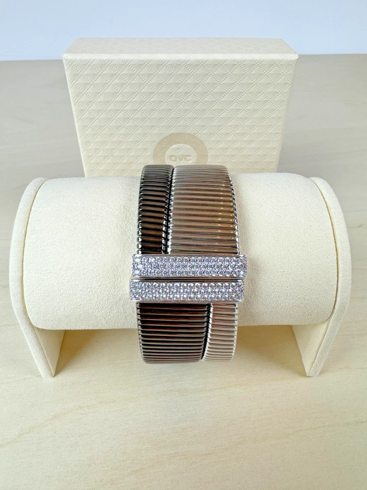 Pulsera QVC Bobina Dos Tonos con Cristales 8.5" (133) Foto 2 de 4