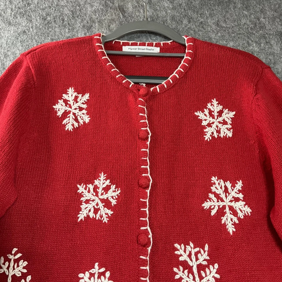 Suéter Mercer Street Studio Mujer Grande Rojo Muñeco de Nieve Navidad Cárdigan Vacaciones Foto 2 de 4