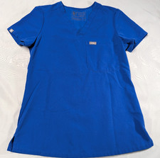 FIGS Women s Medical Scrub Top XXS Blue Solid V-Neck Short Sleeve Pocket