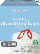 Tall Kitchen Drawstring Trash Bags, Clean Fresh Scent, 13 Gallon, 80 Count