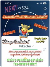 Pokemon Pikachu Excavator Fossil Museum Costume Non Shiny Chicago Exclusive! Go