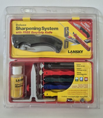 Lansky Deluxe Sharpening System w/ 5 Stones Hones PLUS Free Easy Grip Knife