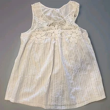 Dex Women's Crochet Lace Detail Cottagecore Tank Size L Cotton Sheer Stripe READ