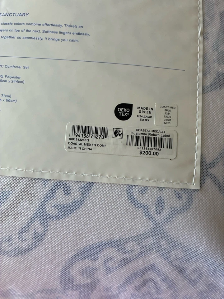 CHARTER CLUB COASTAL MEDALLION FULL / QUEEN COMFORTER SET BLUE WHITE COTTON - Image 2 of 2