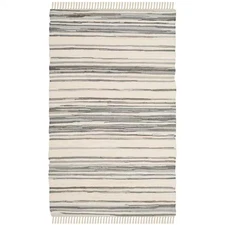 Rag Rug Ivory/Gray 3 Ft. X 4 Ft. Striped Area Rug