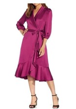 NWT Adrianna Papell Women s Red Plum Satin Crepe Faux Wrap Dress Size 10