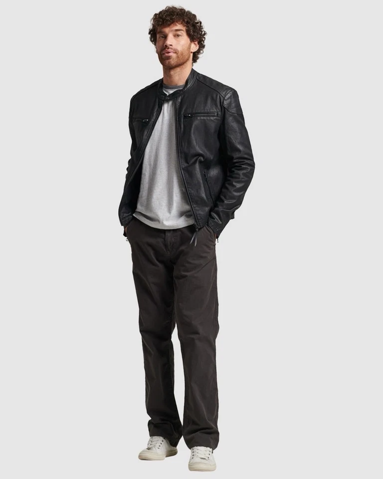 Superdry Yokohama Racing Vintage Coated Denim Racer Jacket Mens XL Black $259 - Image 3 of 4