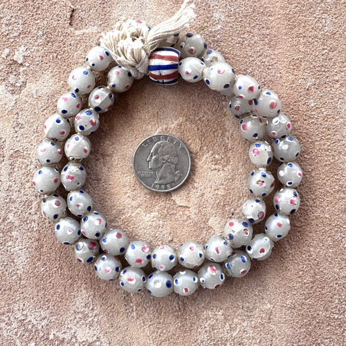 Rare Venetian Skunk Eye Beads Trade Strand Milky Glass 20” 76g 10mm