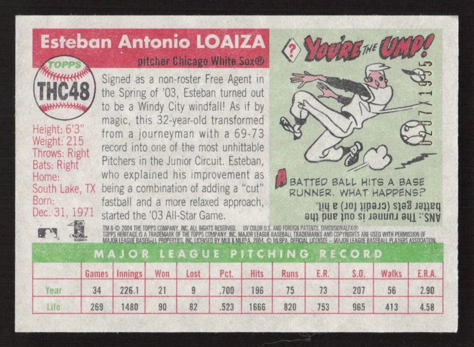 2004 Topps Heritage Esteban Loaiza Chrome #/1955 #THC48 Card - Image 2 of 2