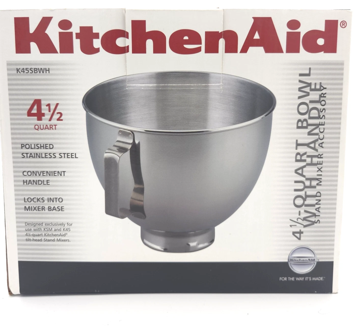 KitchenAid K45SBWH 4.5-Quart Bowl w/ Handle Stainless Steel Open Box Never Used