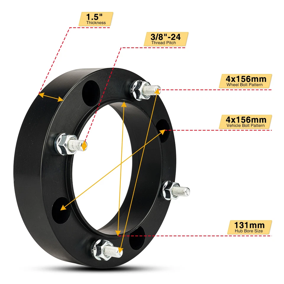 4x espaciadores de rueda de 1,5" 4x156 mm 131 mm 3/8"-24 para Polaris Sportsman 700 2002-2006 Foto 2 de 4
