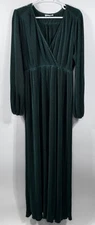 Baltic Born Maxi Dress Womens XL Green Surplice Neck Long Sleeve Pleated Wedding