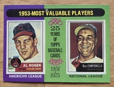 1975 TOPPS BASEBALL 1953 MVPs AL ROSEN INDIANS/ ROY CAMPANELLA DODGERS #191