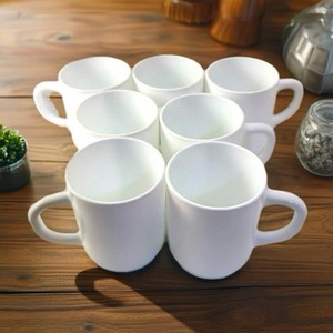 VTG Coffee Mugs ARC Arcopal White Set Of 7 Milk Glass Cups Made in France