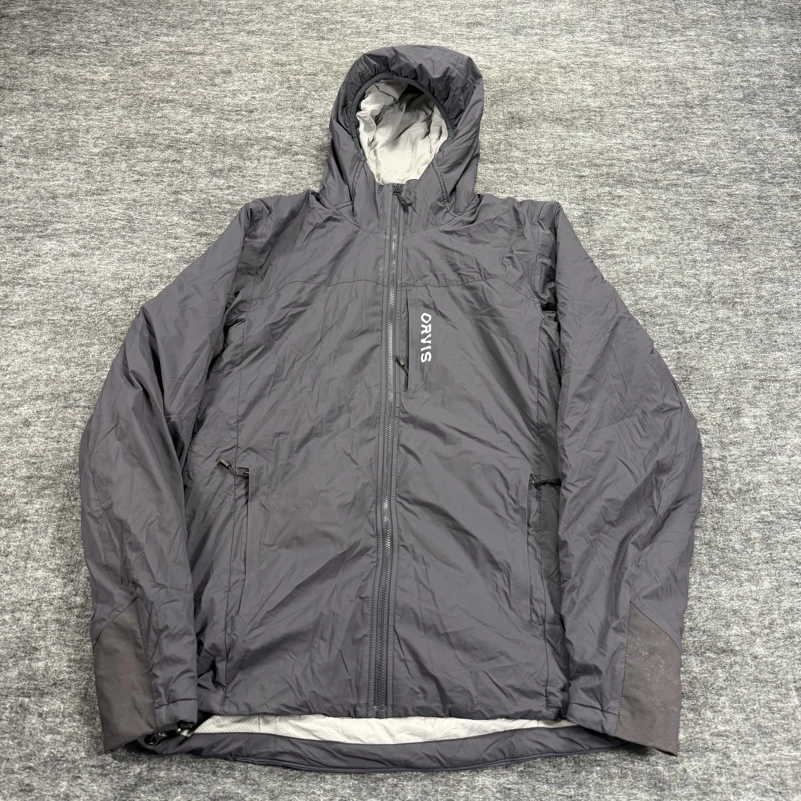 Orvis Pro Jacket Men’s S Gray Hooded Outdoor Fishing Rain Coat Tech