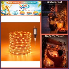 Orange String Lights 33 FT 100 LED Plug In Black Wire Halloween Indoor Outdoor