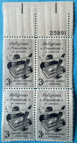 1957 US 3¢ Block Of 4 Stamps Religious Freedom In America Scott #1099 MNH VF - Picture 3 of 3
