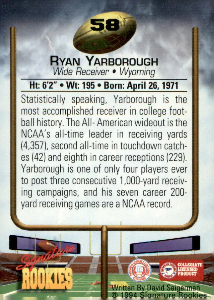 1994 Signature Rookies #58 Ryan Yarborough - Image 2 of 2