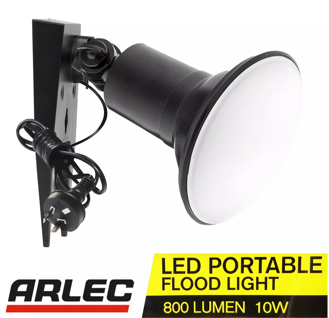 Arlec 10W LED Portable Floodlight IP65 Cool Daylight 5700K with Cord Plug DIY
