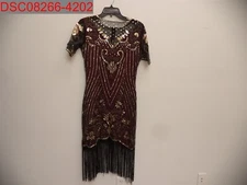 Babeyond Women's Wine Beaded Sequin Tassel 1920s Gatsby Flapper Dress, Sz M 9724