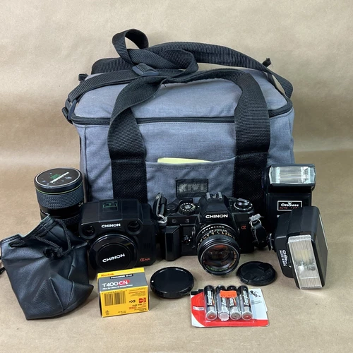 Chinon CG-5 35mm SLR Film Camera W/ 50mm 1.7, Lenses, Flash & More