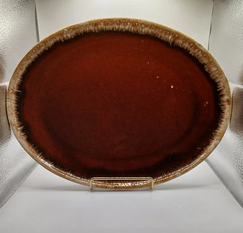 Vintage Hull Pottery Stoneware Oval Serving Platter Brown Drip Glaze Oven Proof