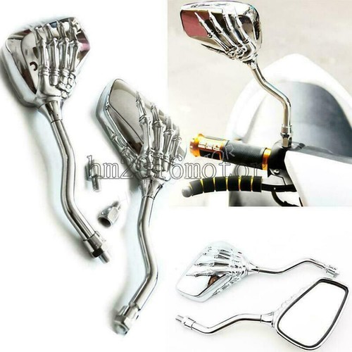 Chrome Rearview Skull Mirror For Yamaha V-Star 250 650 1100 1300 950 Classic - Picture 4 of 6