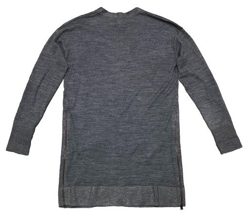 Halogen Side Zippers Cardigan Women’s L Merino Wool Blend Gray Metallic Trim - Picture 3 of 11