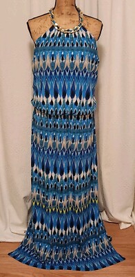 CB Established 1962 Women's 14 Blue Colorful Sleeveless Maxi Dress