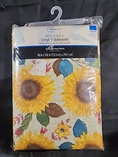 FALL AUTUMN VINYL TABLECLOTH  SUNFLOWER 60"  102" MAINSTAYS NEW.     UU